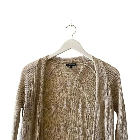 Eileen Fisher Linen Beige Embroidered Knitted Open Cardigan Sweater SZ XS - Picture 2 of 12